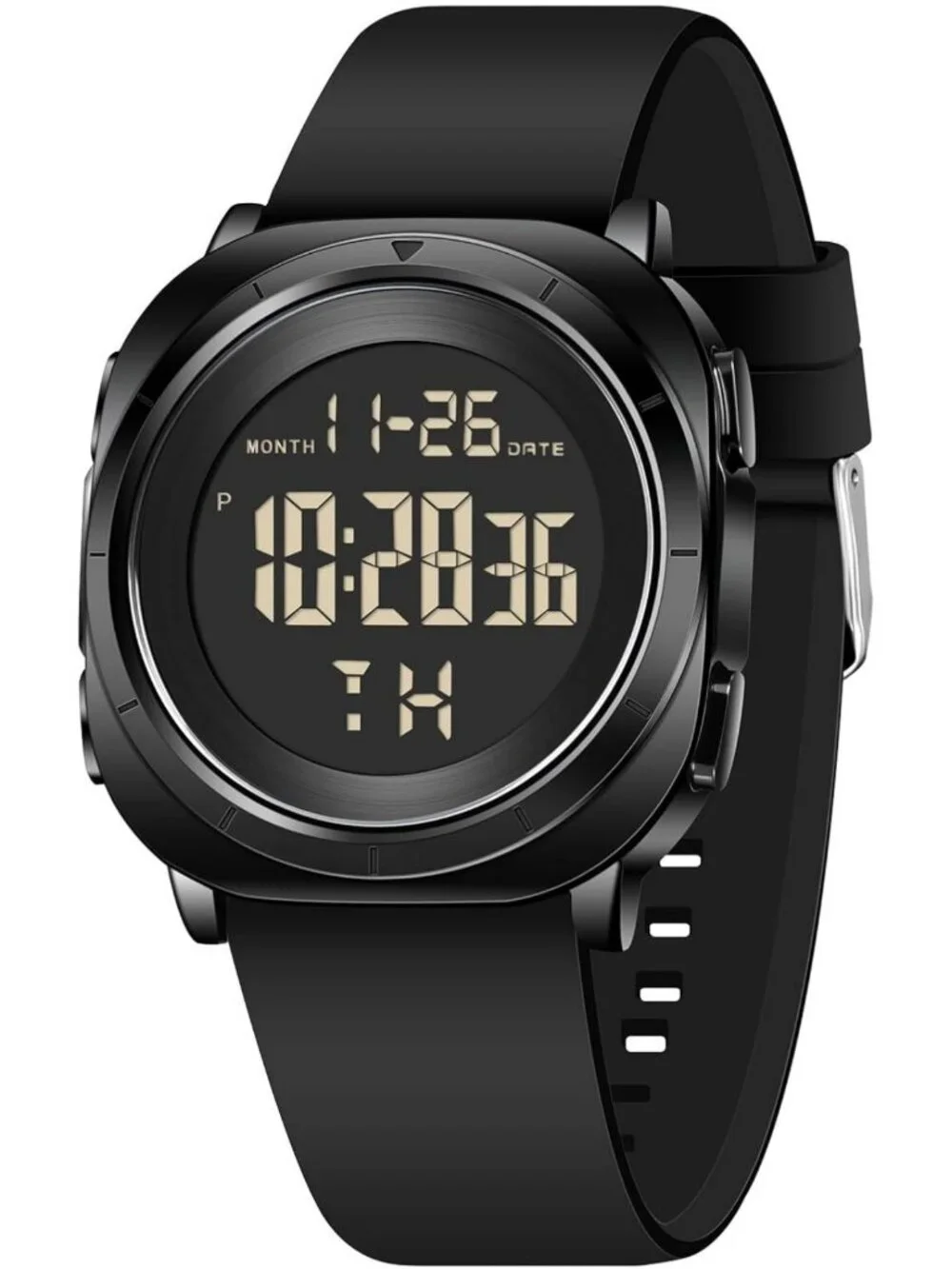 Men's Digital Waterproof Running Watch - Tactical Sports Dive Wristwatch, Black